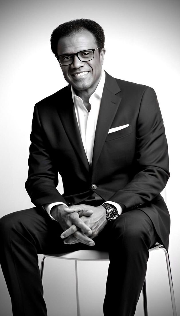 Dr. Kahan Sablo seated, black-and-white professional portrait